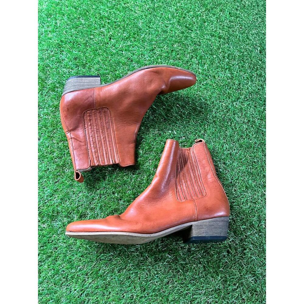 IVYLEE Booties Womens Size 38 8 M Brown Leather Ankle Boots with Elastic Panels